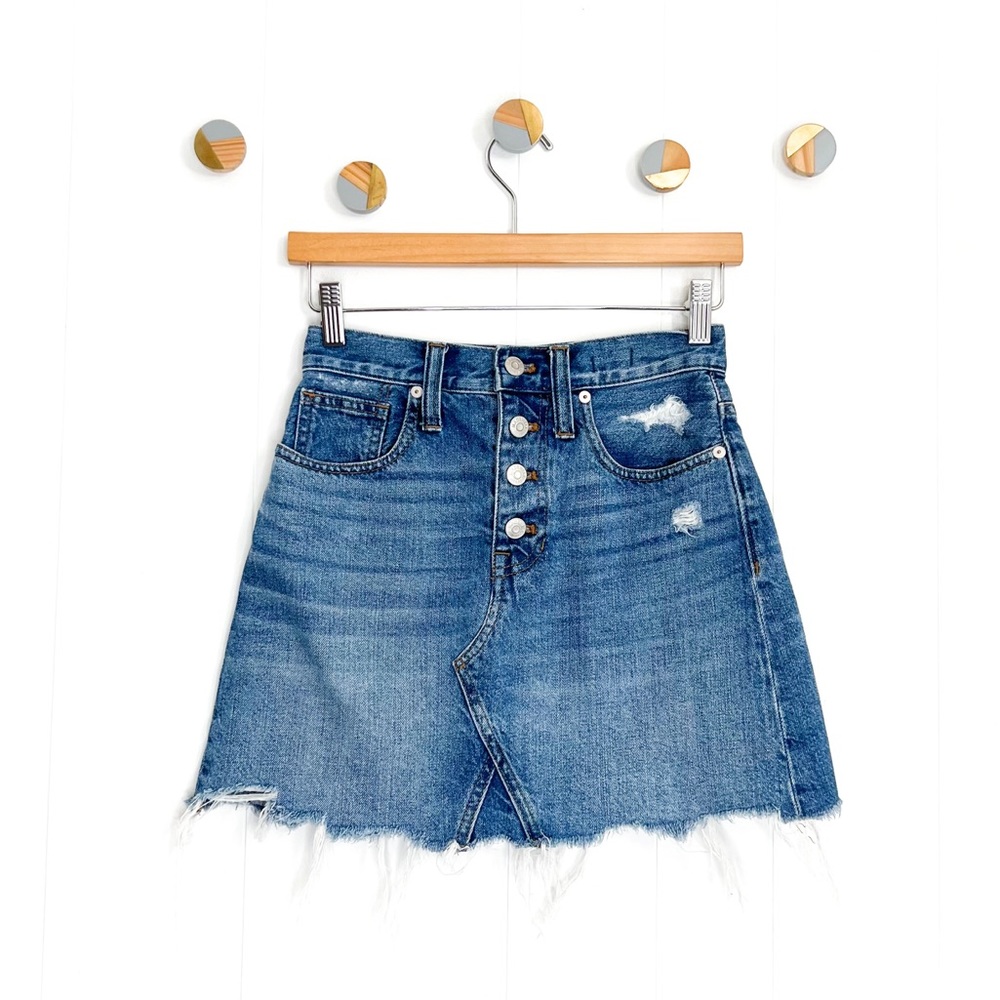 Madewell Rigid Denim A-Line Mini Skirt in Hughes Wash: Button-Front Edit…